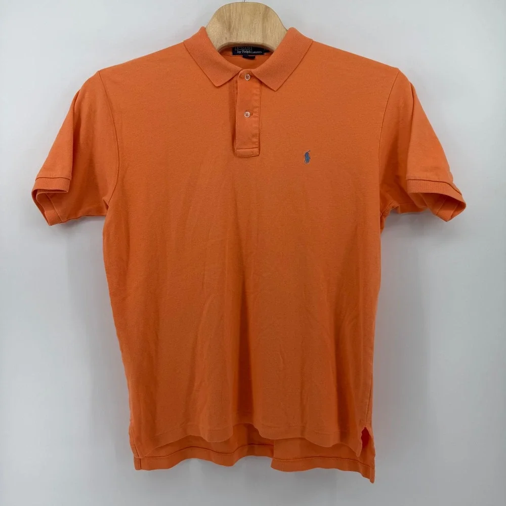 Polo Ralph Lauren Polo Shirt Mens‎ XL Orange Blue Pony Logo Pique Cotton Preppy
